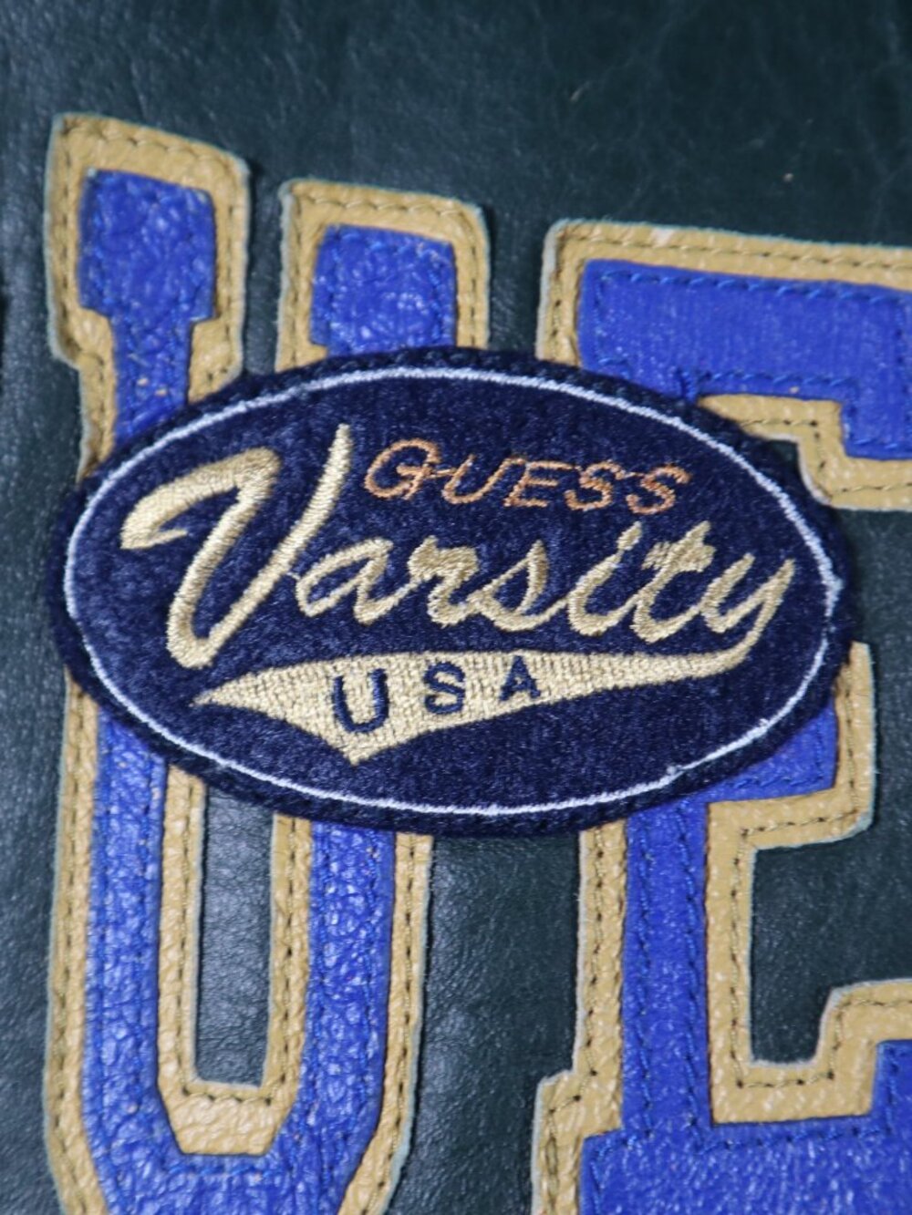 Vintage GUESS Leather Varsity Bomber Jacket Size XL Rare - Picture 10 of 13